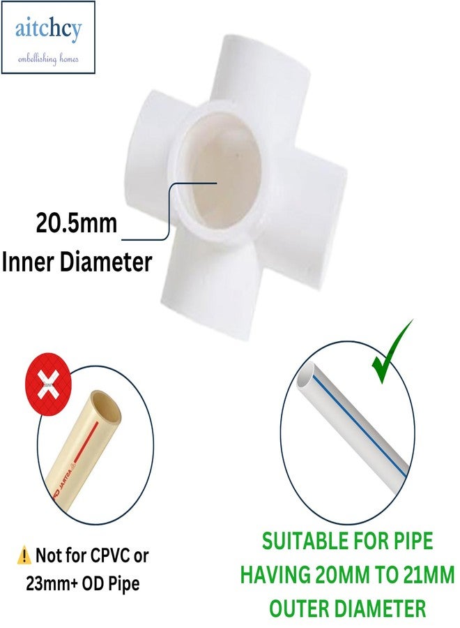 Aitchcy 5 Way PVC Elbow 20mm | 5Way elbow for PVC pipe having Outer Diameter of 20mm or 21mm | PVC Pipe Joint | Five way Connector for Furnitures & Structures | 5 side Connectors (20 mm 4pc Pack) - Image 2
